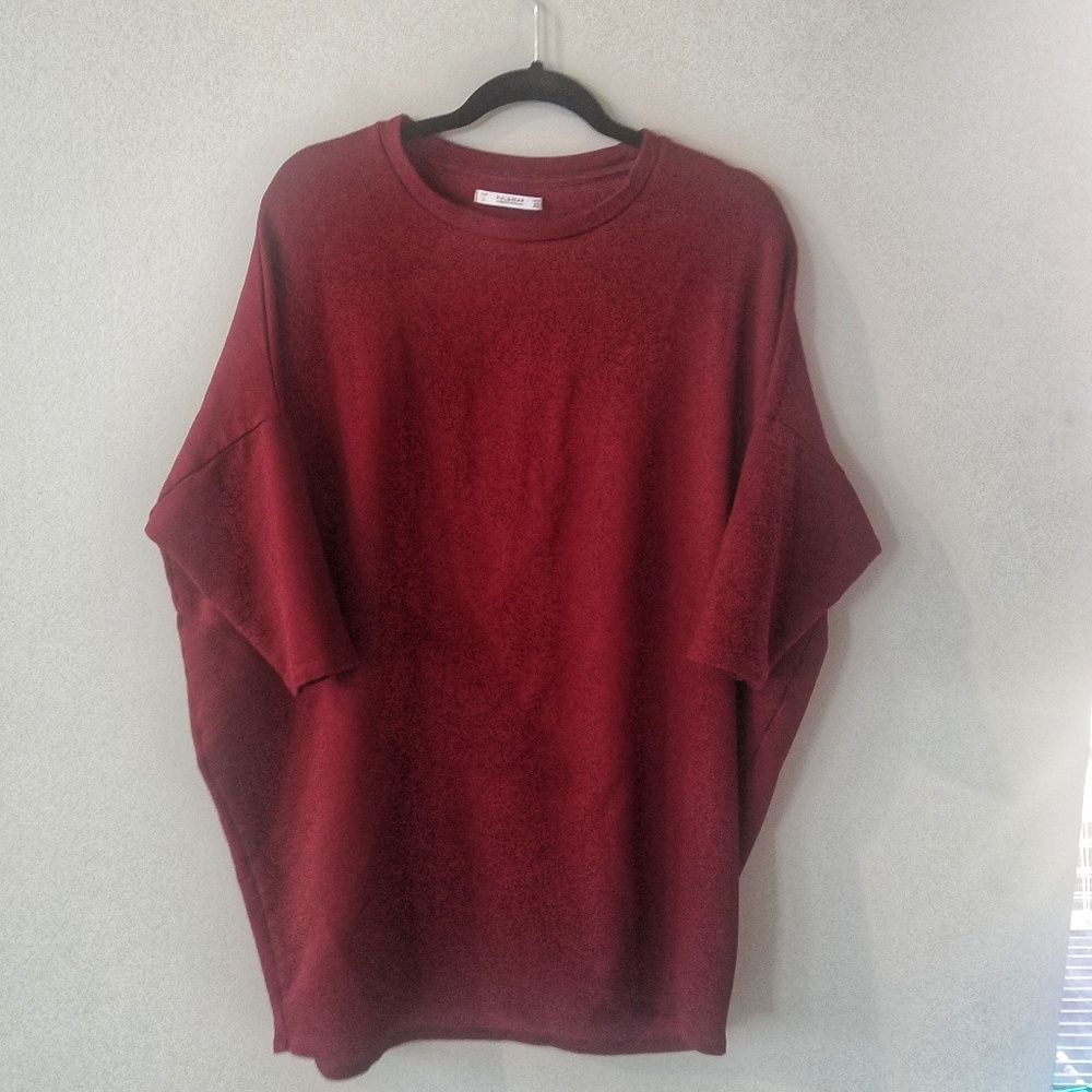 Pull & Bear Maroon Long Crew Sweater Tight Sleeves